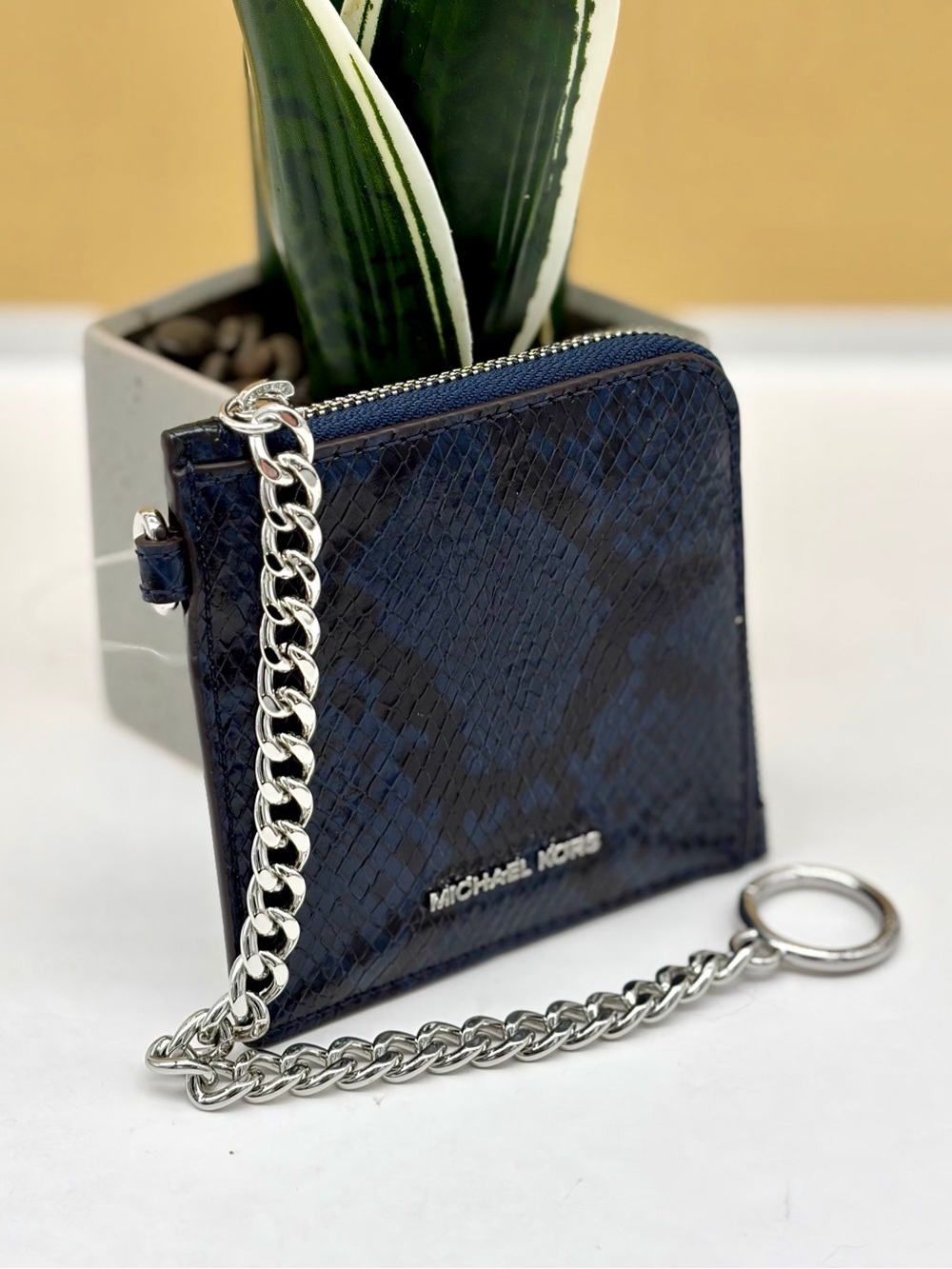 Michael Kors Jet Set Travel Medium Snake Embossed Chain Wallet Card Case